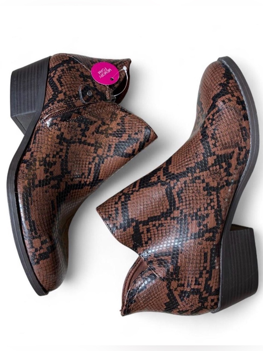 SO Brown and Black Snakeskin-Print Ankle Booties